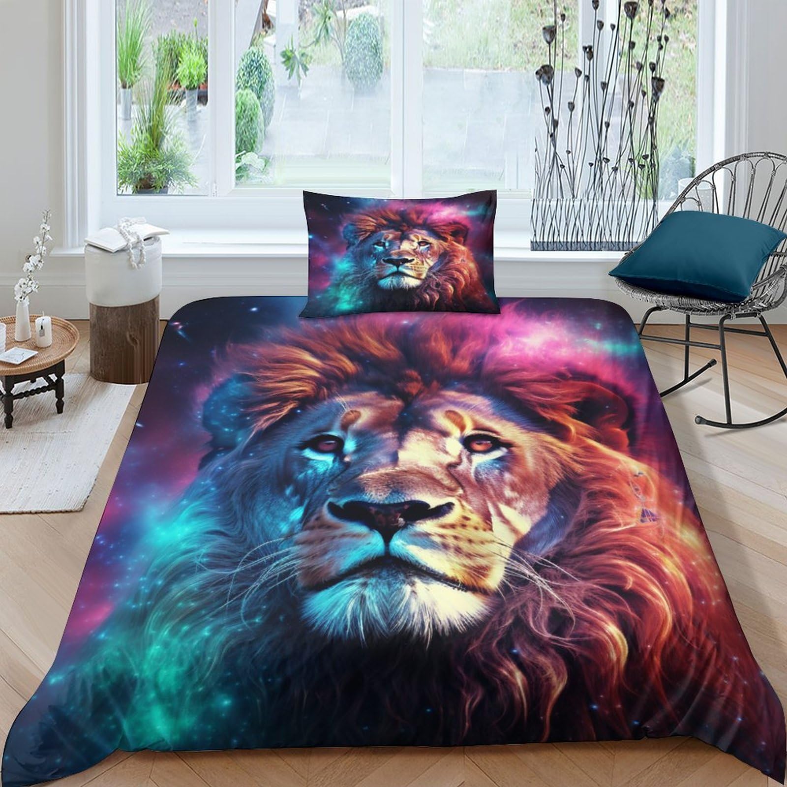 Parure de lit Space Lion pour garçons avec housse de couette single 135x200cm