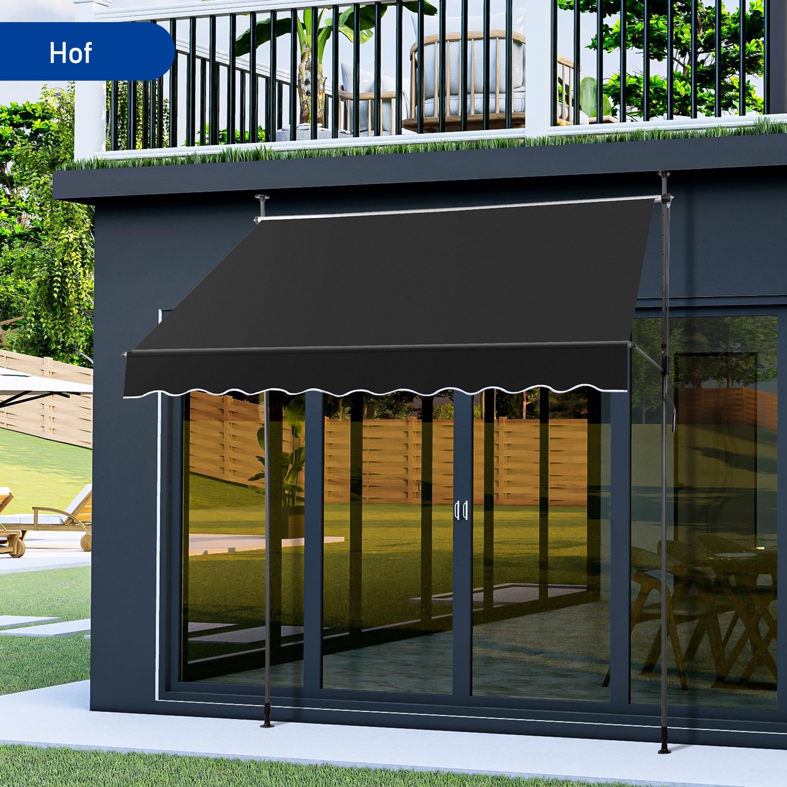 LEADZM Tenda da sole a morsetto, larghezza 250 cm, senza foratura, impermeabile, resistente ai raggi UV, regolabile in altezza con manovella, per terrazza, balcone, giardino, negozio, nero