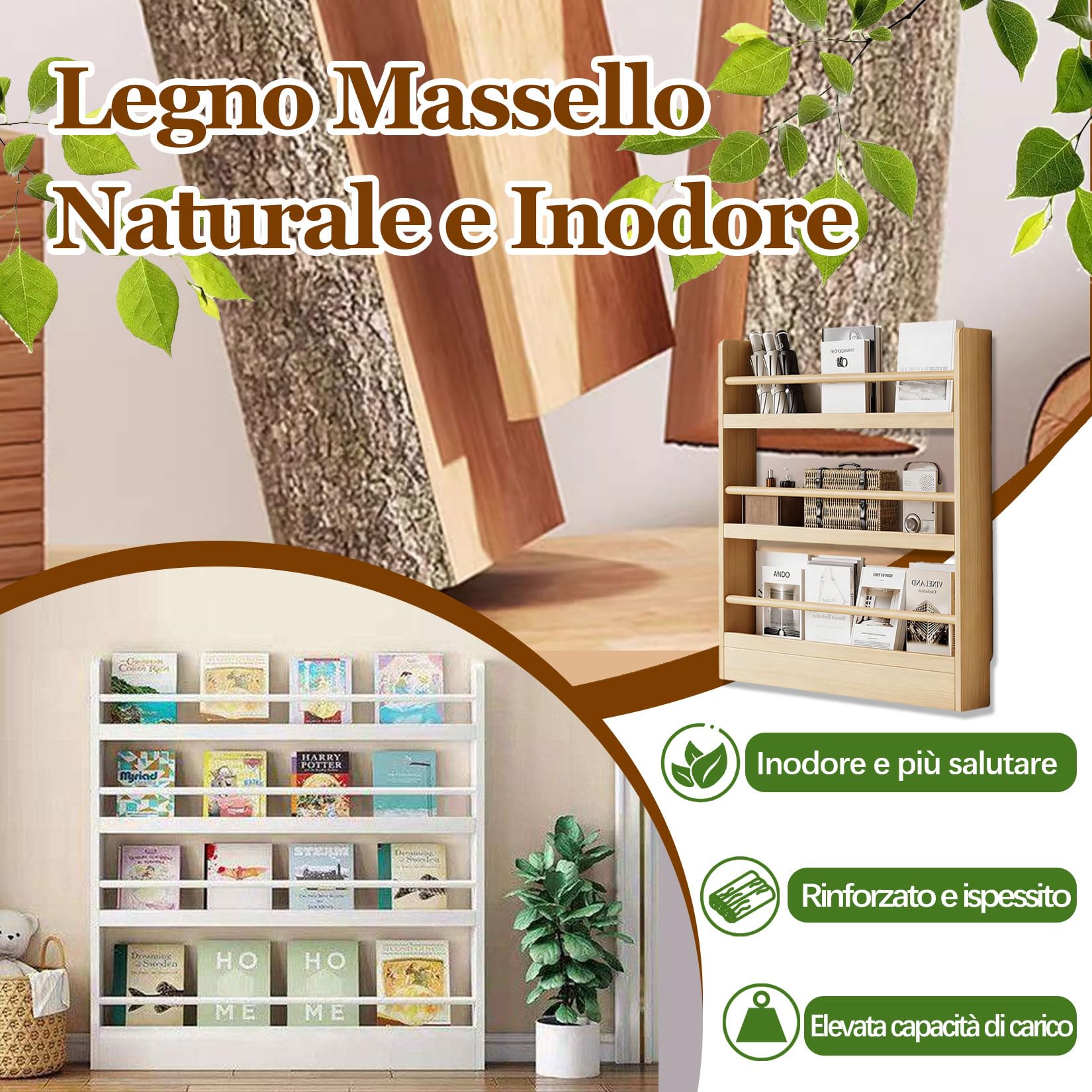 Scaffale Organizzatore in Legno Massiccio Stretto,Scaffale Dietro la Porta,Libreria sottile e stretta,Libreria Bambini da Parete,grande capacità di archiviazione,for soggiorno,armadio