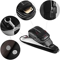 DK86 Genuine Leather Sling Bag fo Men and Women Crossbody Purse Travel Daypack Black, Black Style B, One Size, Sling Backpacks Clothing, Shoes & Accessories