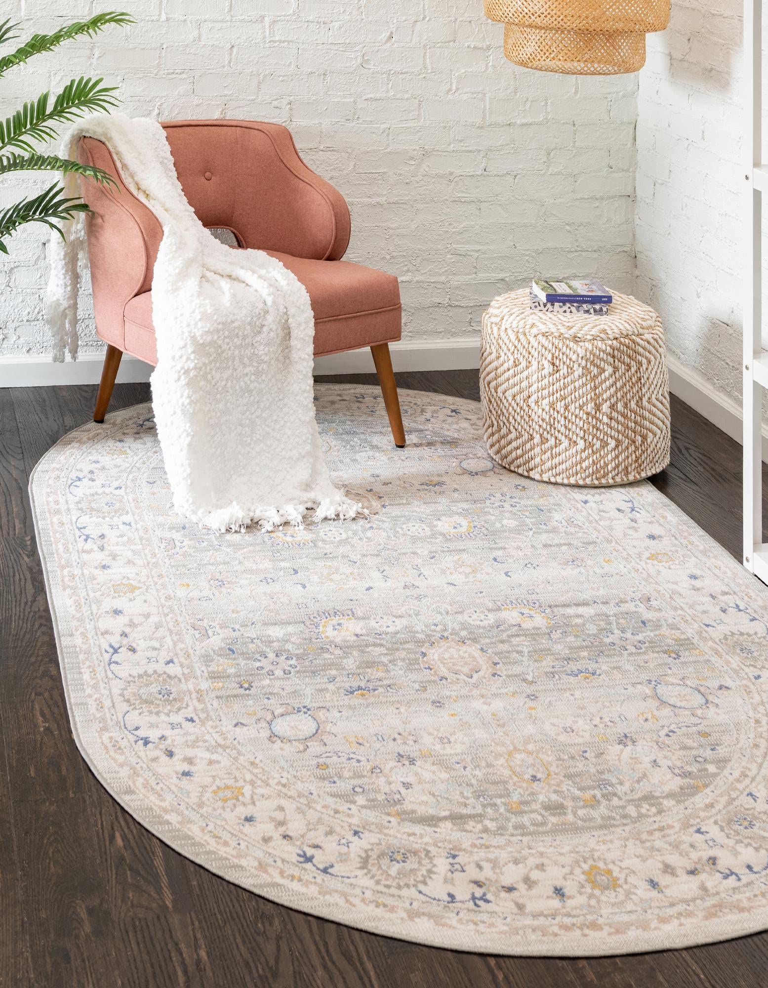 Unique Loom Whitney Collection Traditional Border Cloud Gray Oval Rug, 3' x 5' 3"""