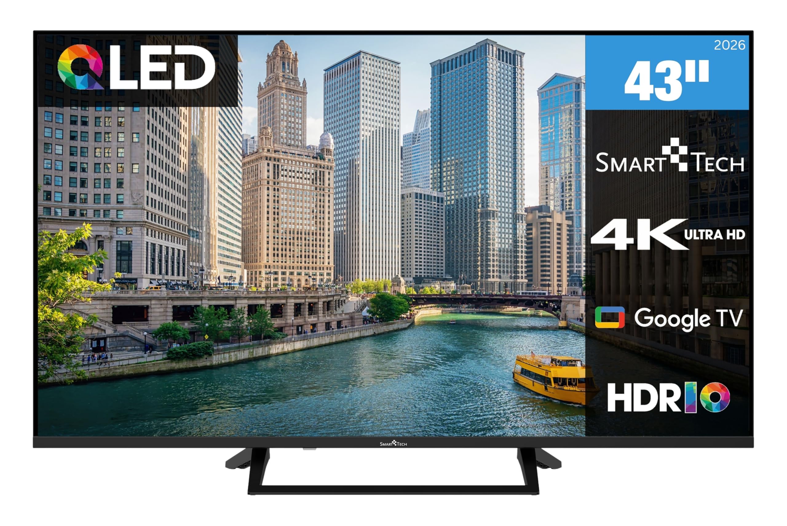 Smart Tech 43QG06V QLED Fernseher 43 Zoll Google TV - 4K UHD mit HDR, Bluetooth und Triple-Tuner, 3X HDMI, 2X USB (2026)