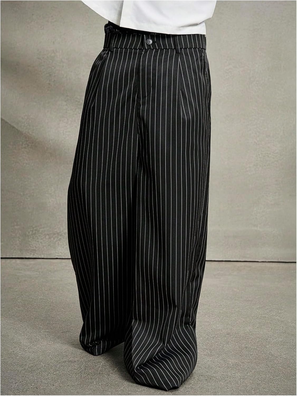 OYOANGLE Men's Striped Wide Leg Pleated Pants Zipper Fly Baggy Dress Trousers Streetwear - Image 3