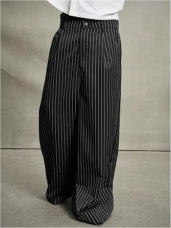 GORGLITTER Men's Baggy Casual Pleated Striped Dress Pants 2025 Wide Leg Trousers with Pockets