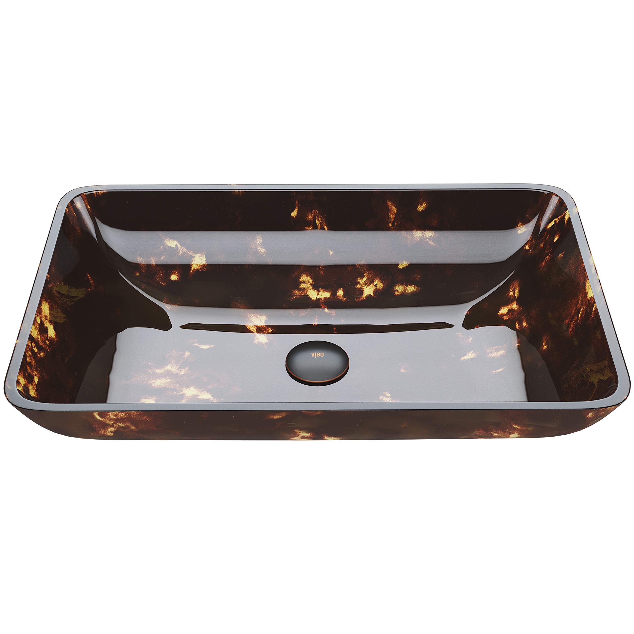 VIGO VG07044 22.25" -14.5" W -4.5" H Brown And Gold Fusion Handmade Glass Rectangular Vessel Bathroom Sink in Brown And Gold Fusion Finish