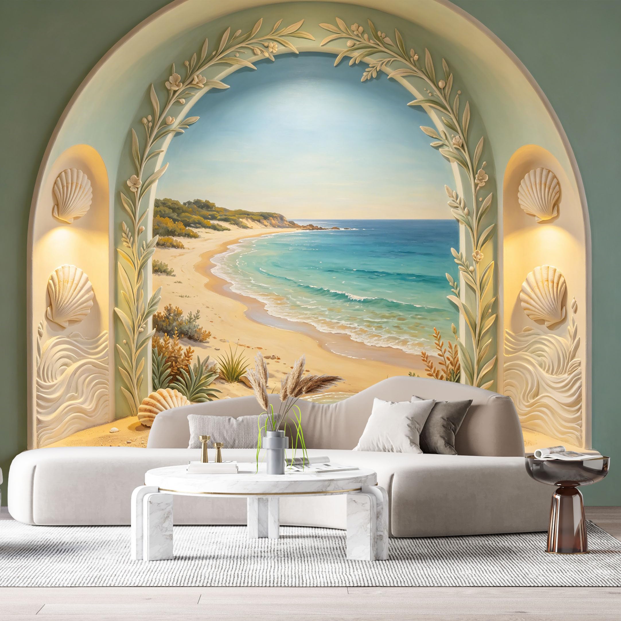 Custom Size Wall Murals Coastal Ocean Beach Archway 3D Trompe L'Oeil SelfAdhesiveWall Fabric Removable Wallpaper Wall Decor for Living Room Bedroom Bathroom