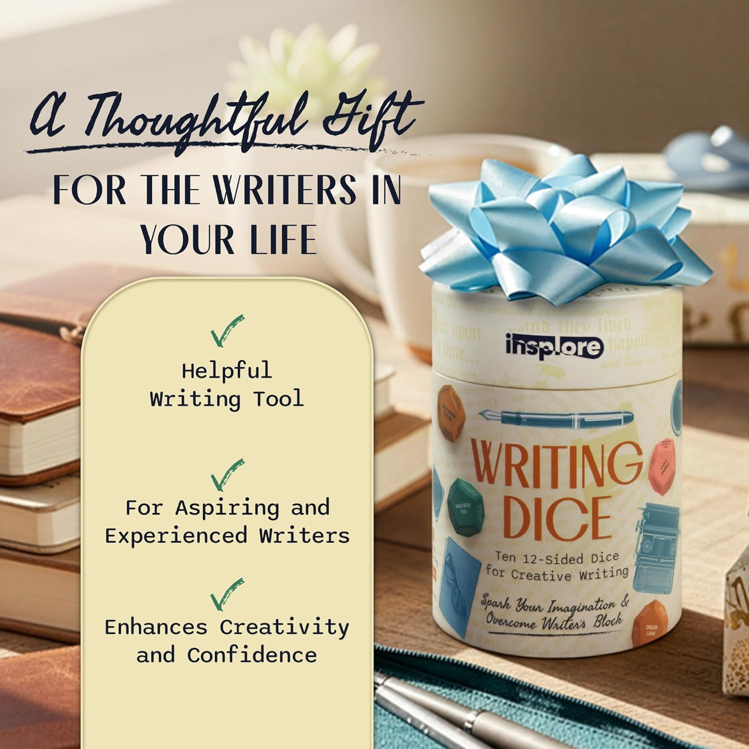 12-Sided Writing Dice – Giftable Creative Writing Tool for Beating Writer's Block - 120 Inspiration Prompts Plus Fun Games and Challenges - Great Gift for Teen and Adult Authors