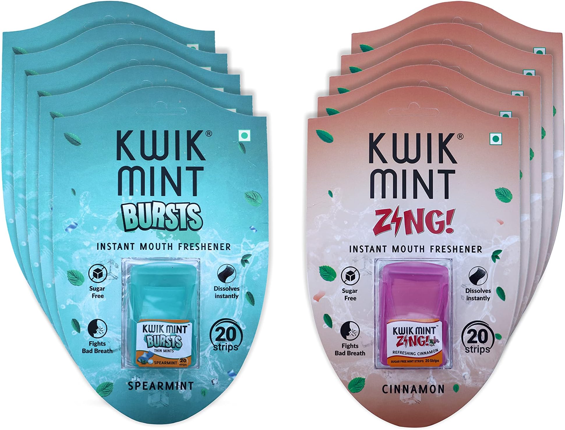 KWIK MINT BREATH FRESHNER STRIPS - MOUTH FRESHNER CASSETS COMBO PACK - 10 (5 PACK OF BURST and 5 PACK OF ZING)