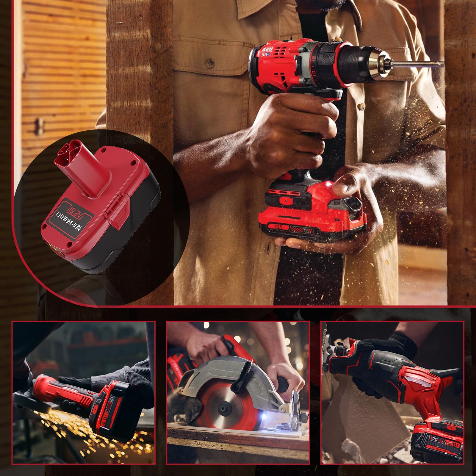 7.0Ah Replacement for Craftsman 19.2 Volt Battery, Compatible with Craftsman 19.2 Volt Battery and Charger Set C3 1323903 130279005 130211004 11045 315.115410 with 19.2V Battery Charger (2Packs)