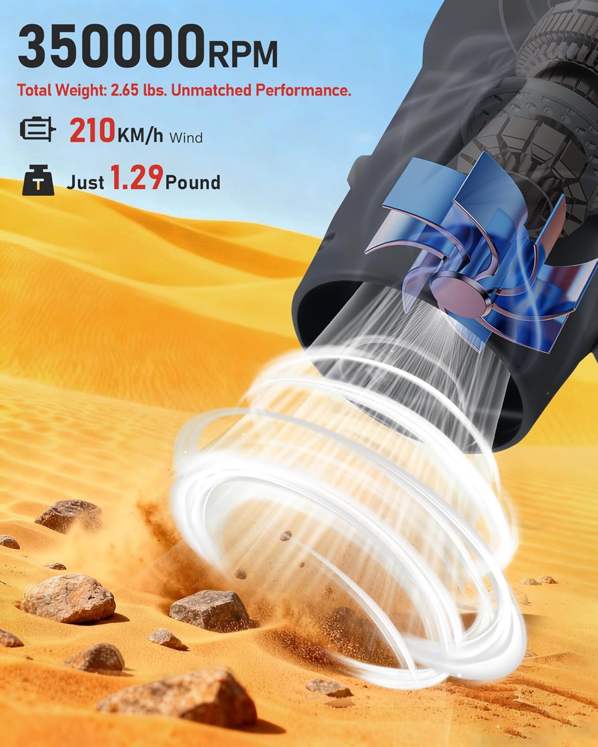 Cordless Leaf Blower - 350000 RPM Handheld Design Leaf Blower with 2 X 3.0AH Batteries & Fast Charger, Lightweight Dust Blowers for Snow, Lawn, Yard, Patio, Deck Cleaning-Black - Image 2