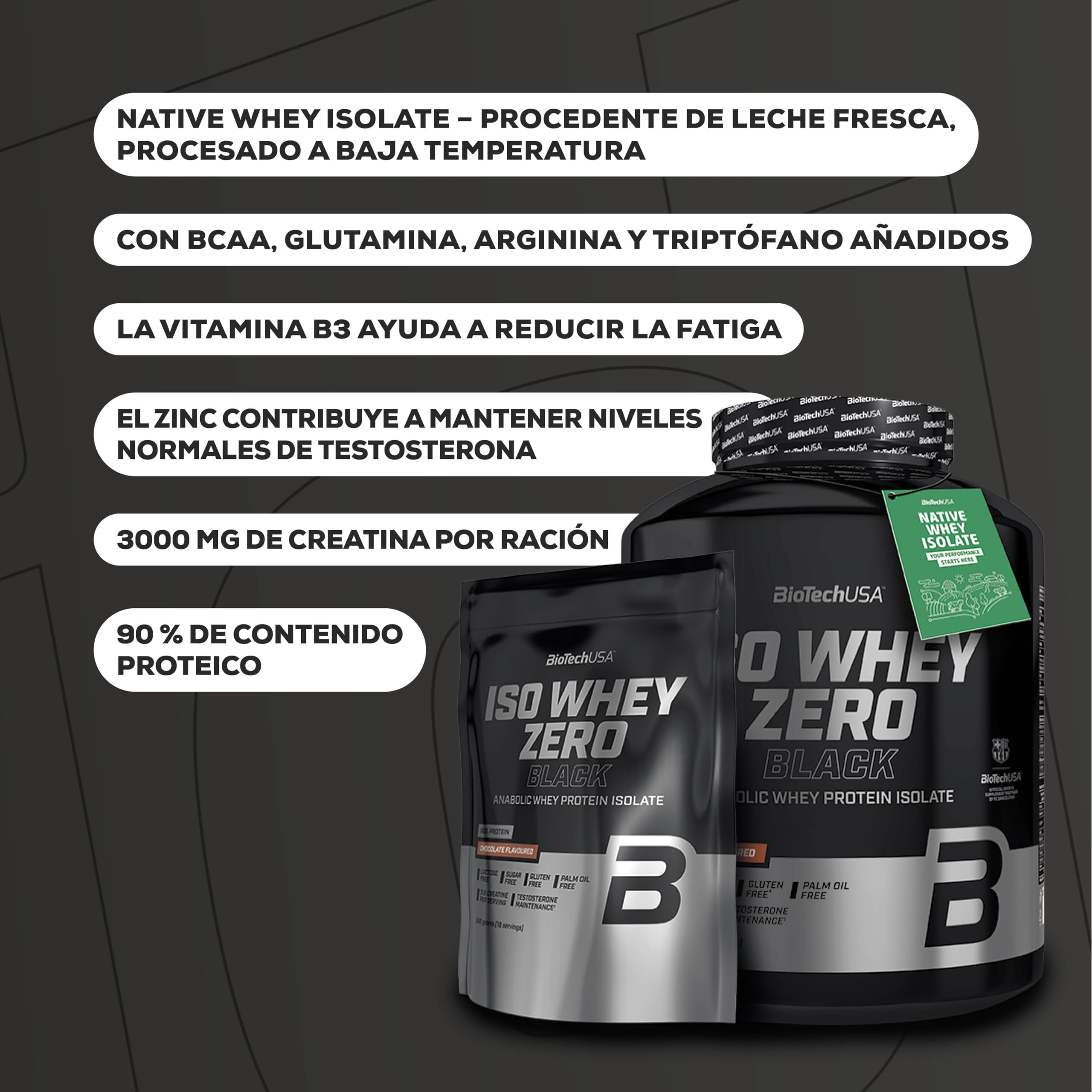 BioTechUSA Iso Whey Zero Black - Proteína Premium con Creatina, Zinc, Vitamina B3 y Aminoácidos | 90% Proteína | Sin Azúcar, Sin Lactosa, Sin Gluten, 908 g, Vainilla