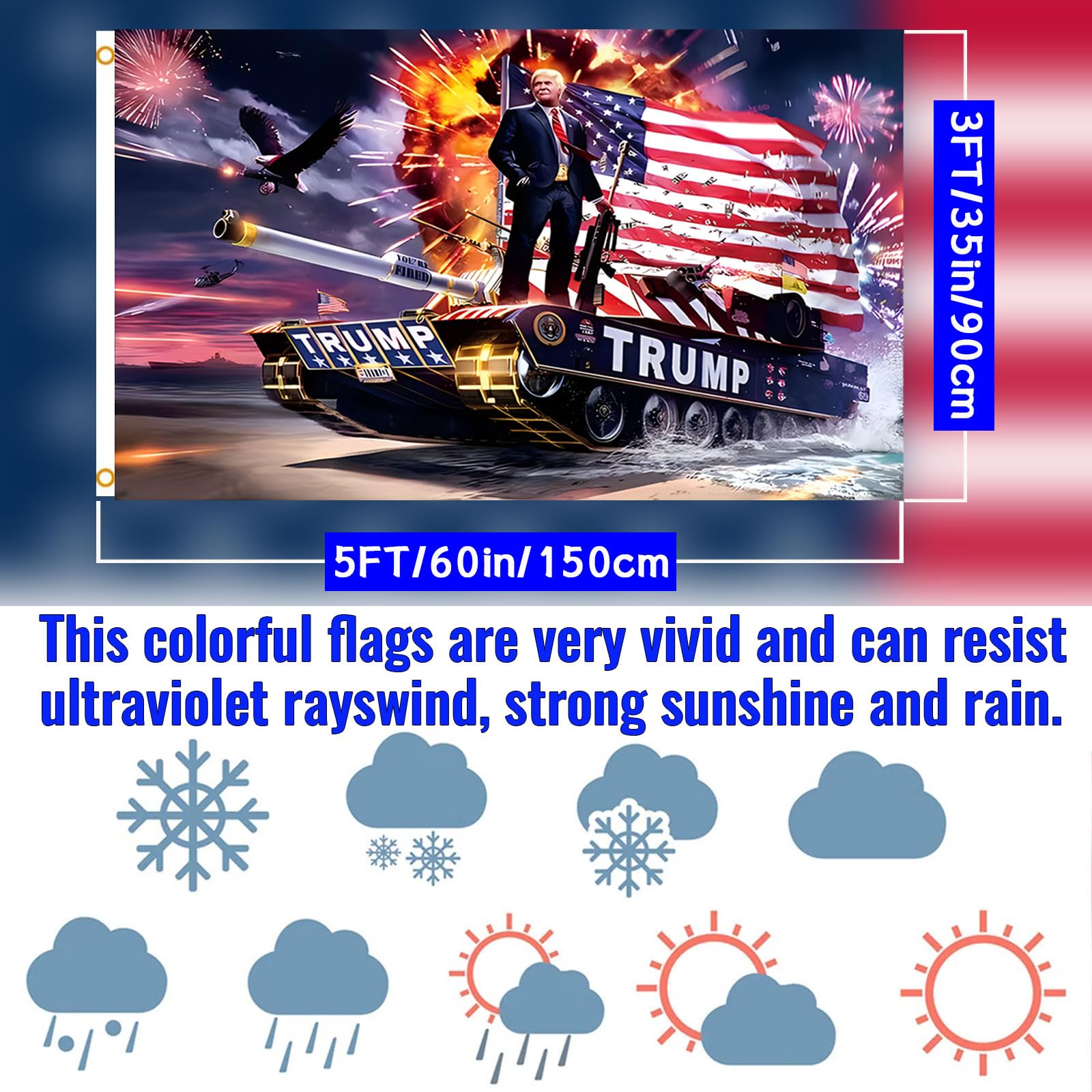 Trump-Flagge 2024 | 90x150 Cm, Wetterfest Aus Strapazierfähigem Polyester | Mit 2 Messingösen Für Garten, Haus & Events | Für Trump-Fans & Unterstützer