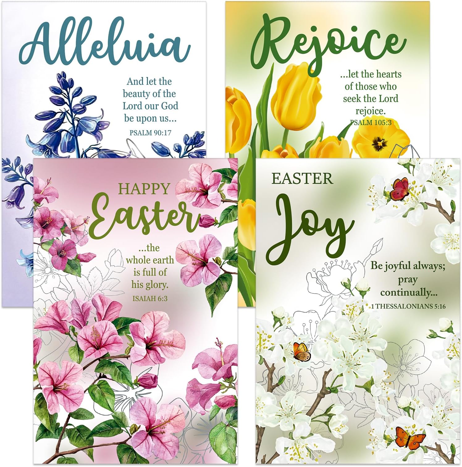 8 Pack Religious Easter Cards - Floral Easter Cards with Envelopes Christian Greeting Card Assortment for Kids Family Friends with Scripture Blessings