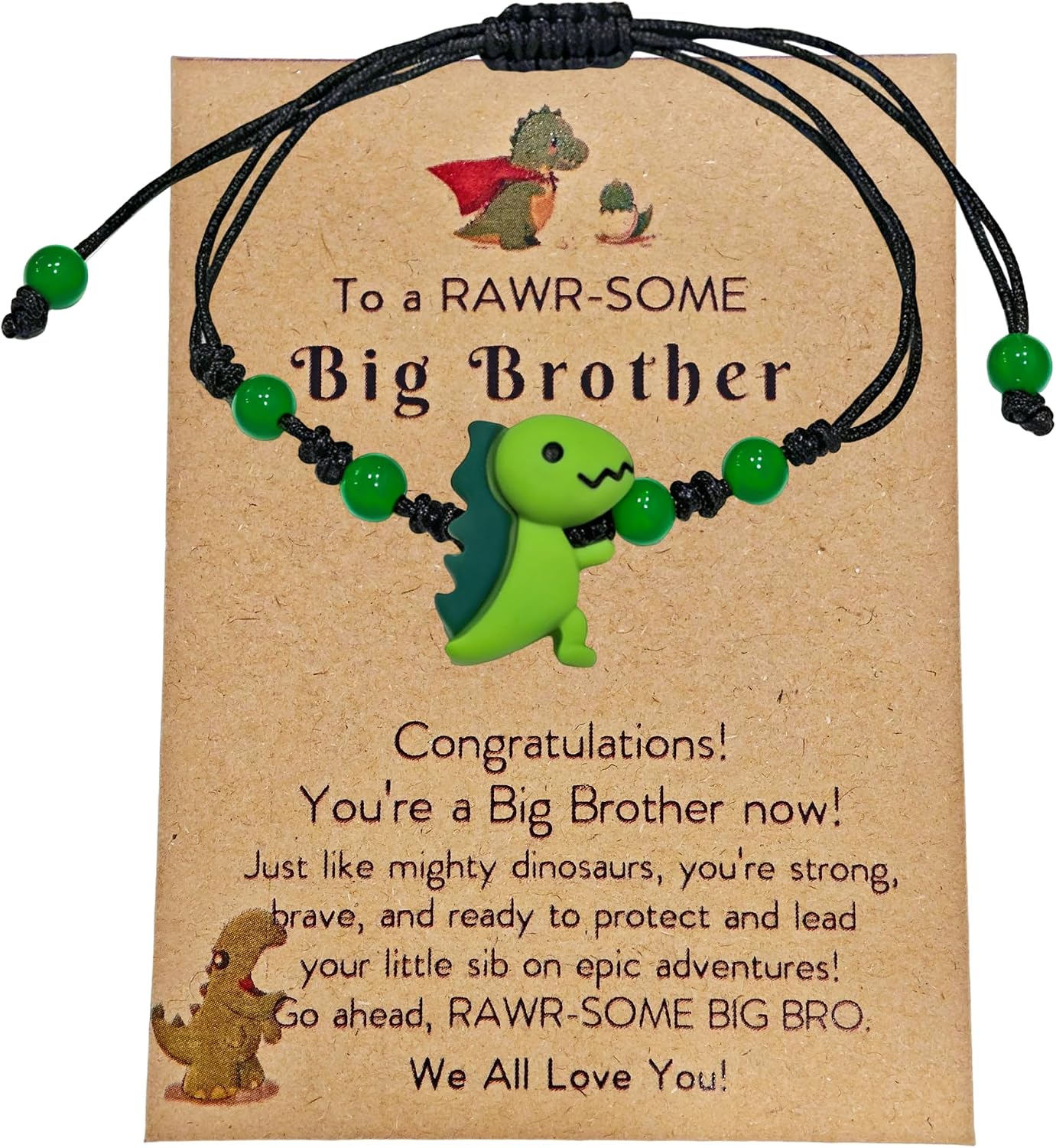 Dinosaur Bracelet for Son/Grandson To My Son Adjustable Braided Cord Bracelet with Inspirational Card Dinosaur Gift