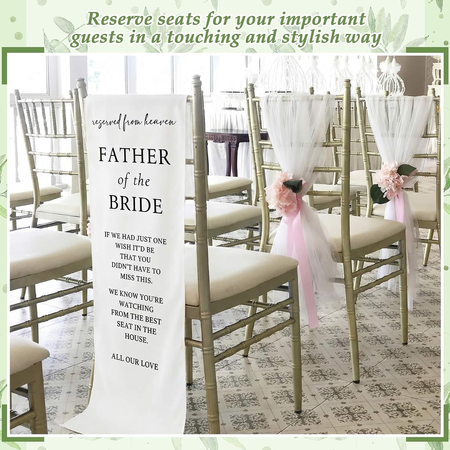HunnmingRe Wedding Memorial Chair Sign, Bride Father, White