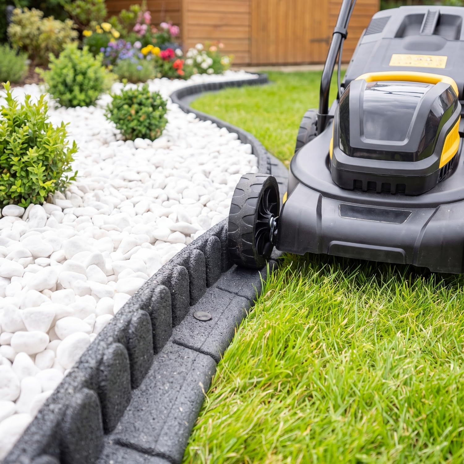 Rasenkante 120 x 7 x 8 cm | Flexible Beetein fassung | Beetumrandung Garten | Mähkante Raseneinfassung | Steinmotiv | grau