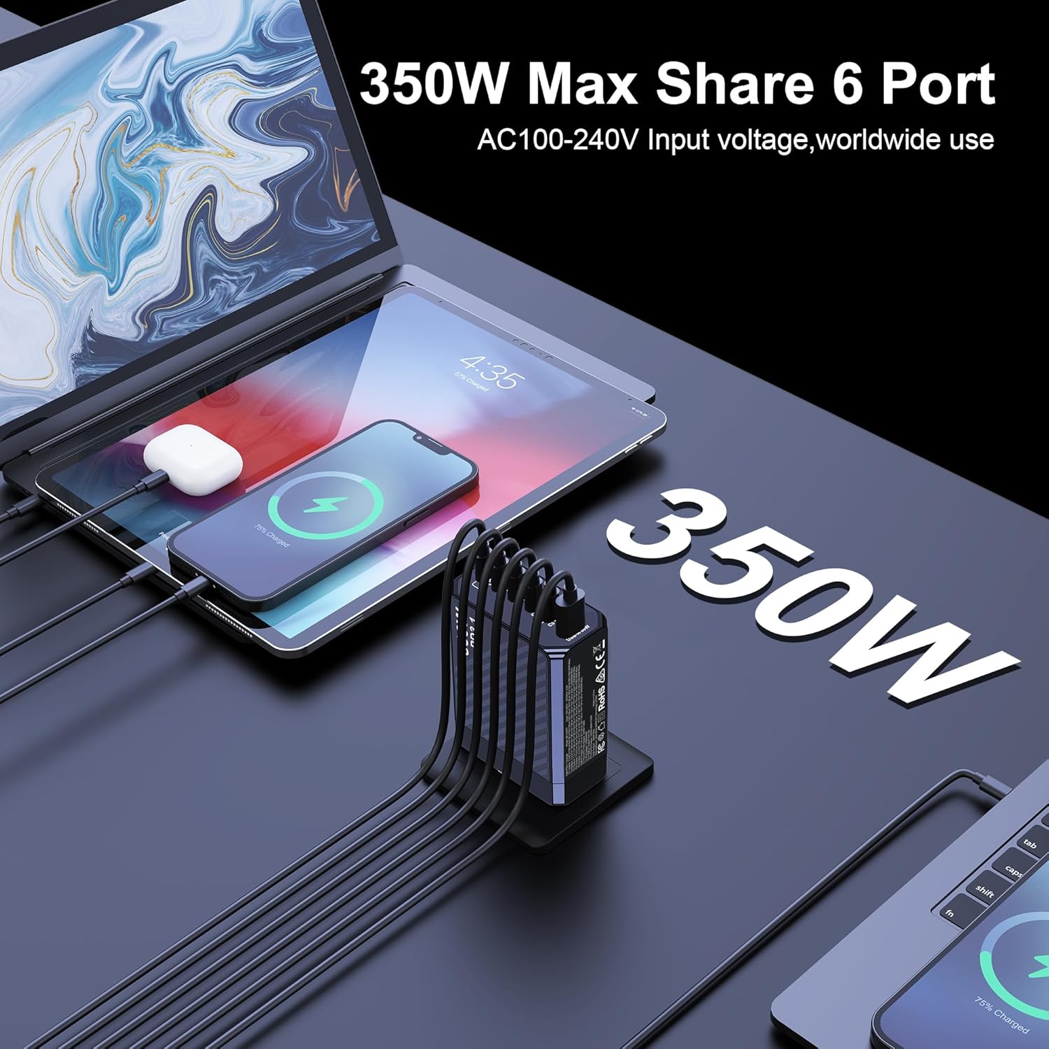 350W USB C Charger, 6-Ports PD3.1 140W Fast Charging Station, GaN Foldable Charger Block for MacBook Pro/Air, iPad, iPhone 17 16 Pro Max, Galaxy S25/S24 Ultra and More - Image 9