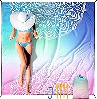 Vista 48 de Manta de playa impermeable a prueba de arena, extra grande, 79 x 83 pulgadas, 120 x 108 pulgadas, para 1-8 adultos, de secado rápido, duradera