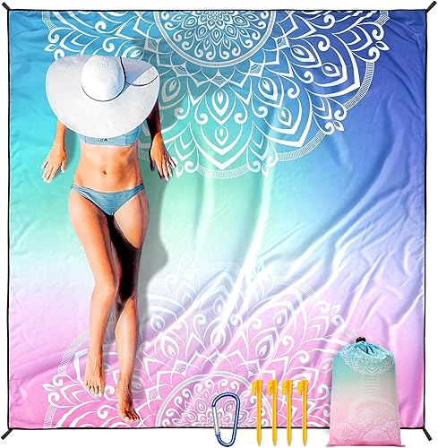 Miniatura 48 de Manta de playa impermeable a prueba de arena, extra grande, 79 x 83 pulgadas, 120 x 108 pulgadas, para 1-8 adultos, de secado rápido, duradera