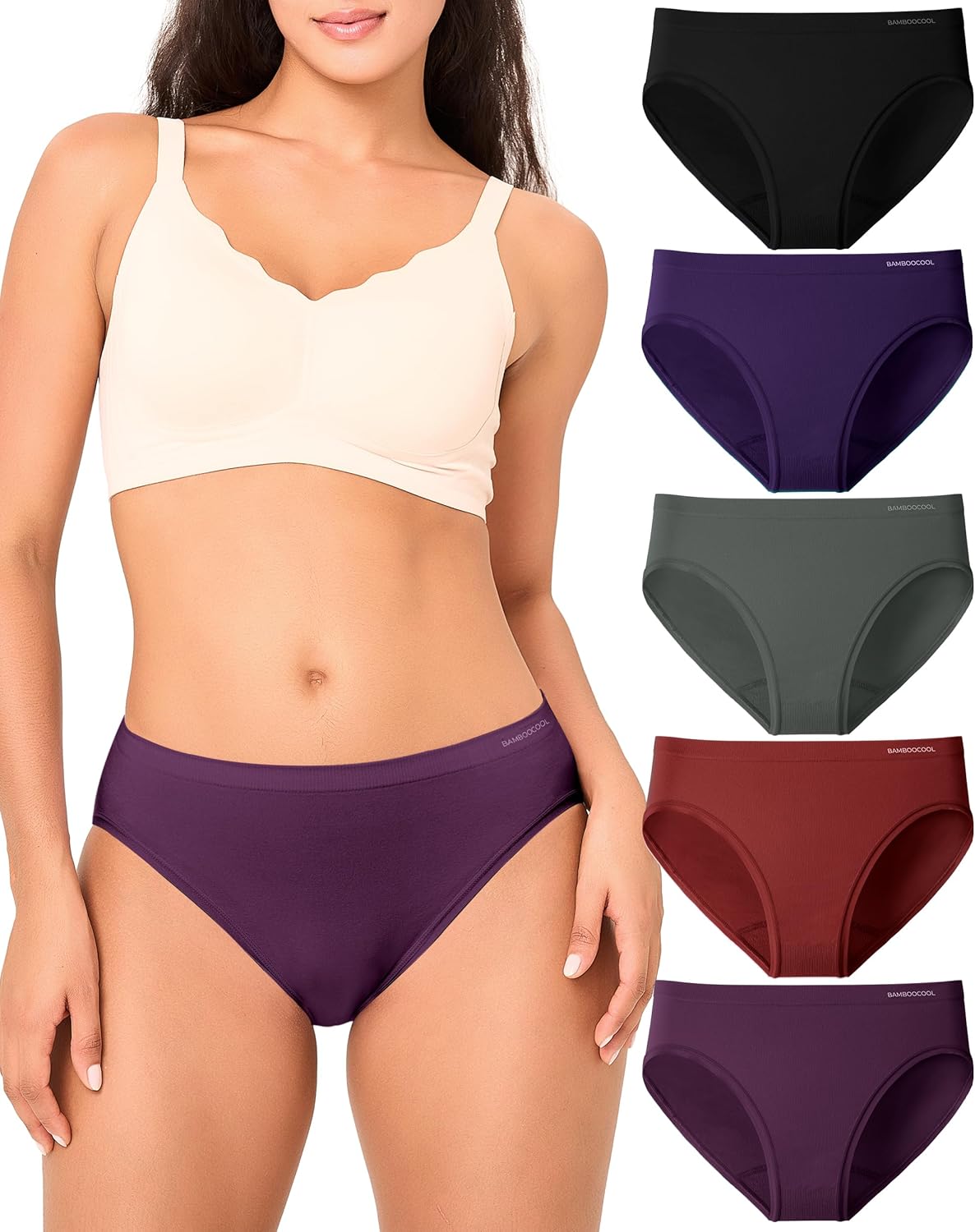 BAMBOO COOL Women's Underwear Ladies Brief Seamless Panties Moisture Wicking Stretchy Full Coverage