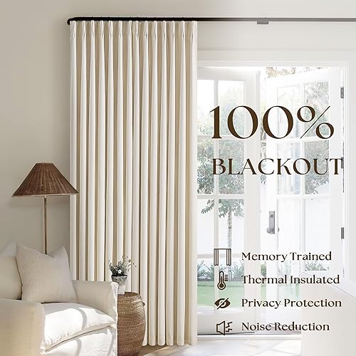 Miniatura 56 de Cortinas opacas de lino con pliegues pinzados de 90 pulgadas, 2 paneles para sala de estar, crema natural, cortinas 100% opacas de 90 pulgadas
