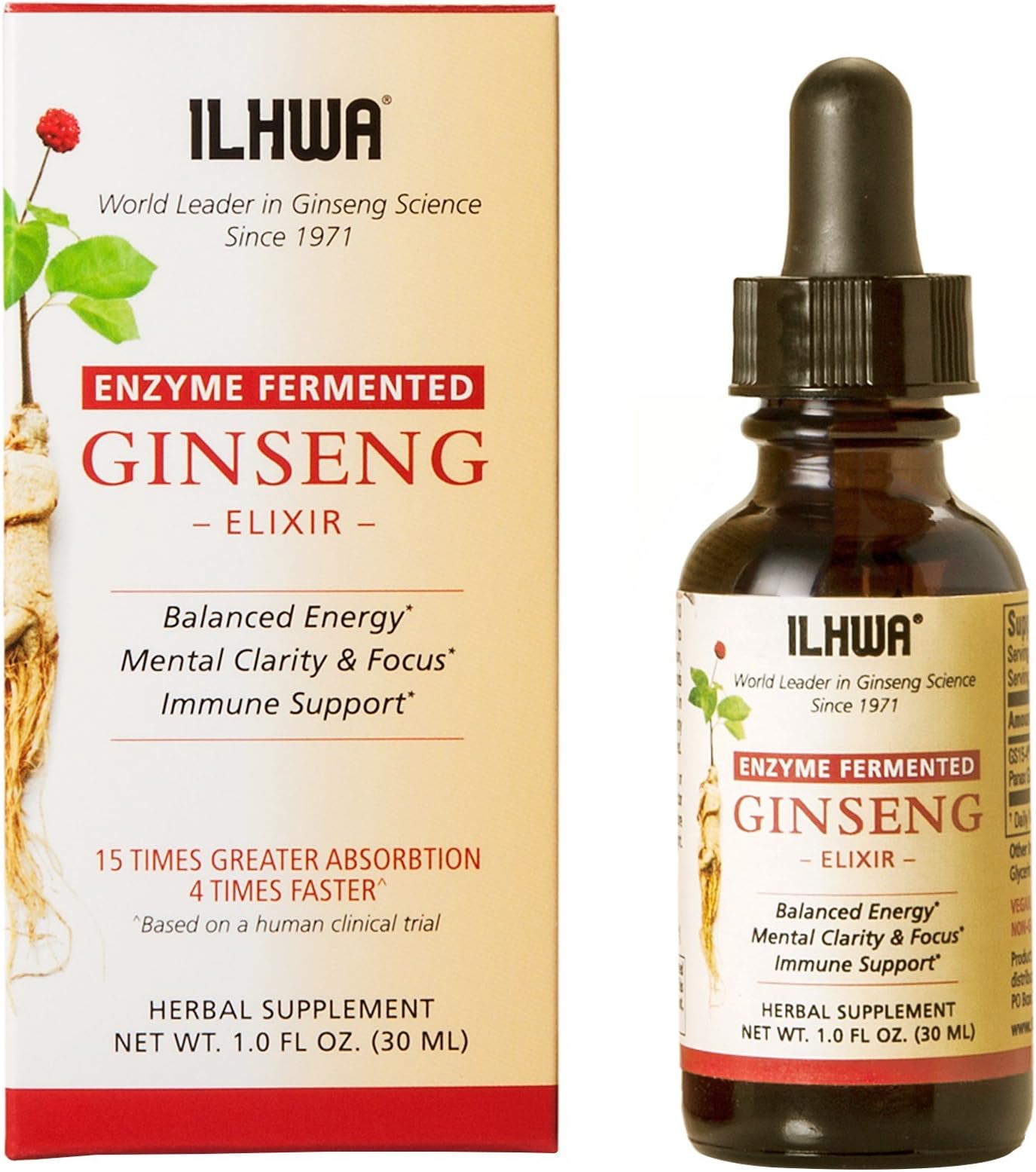ILHWA Fermented Panax Korean Ginseng Liquid Extract - Highest Efficacy Ginseng 12% Ginsenoside 2-3 time More Ginsenosides Than Red Panax Ginseng - 2 Pack 1 Ounce 30 Milliliter 60 Servings