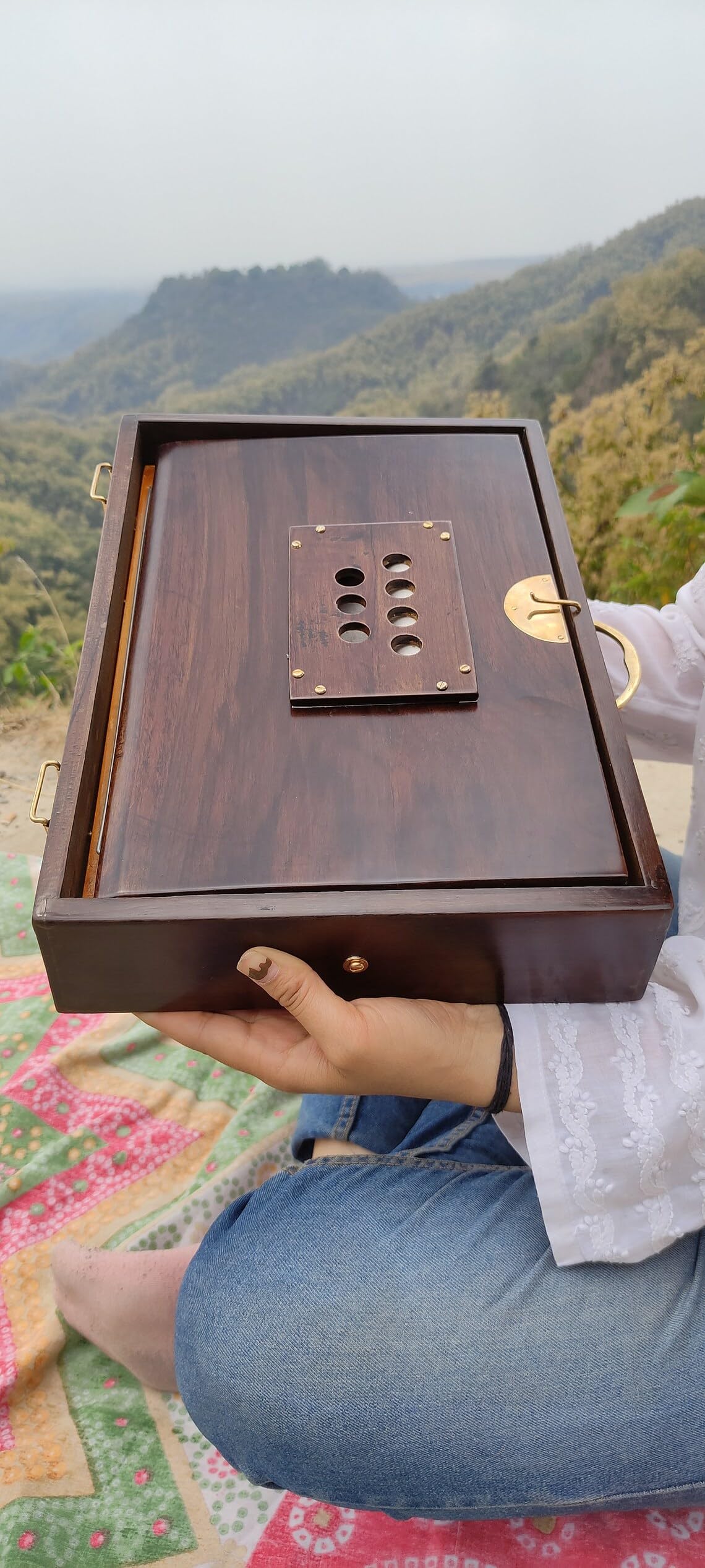 Boîte Shruti de qualité supérieure avec couleur expresso 440 Hz | Sac de transport rembourré/fabriqué en bois de teck/instrument indien | Boîte Shruti (432 Hz sur demande)
