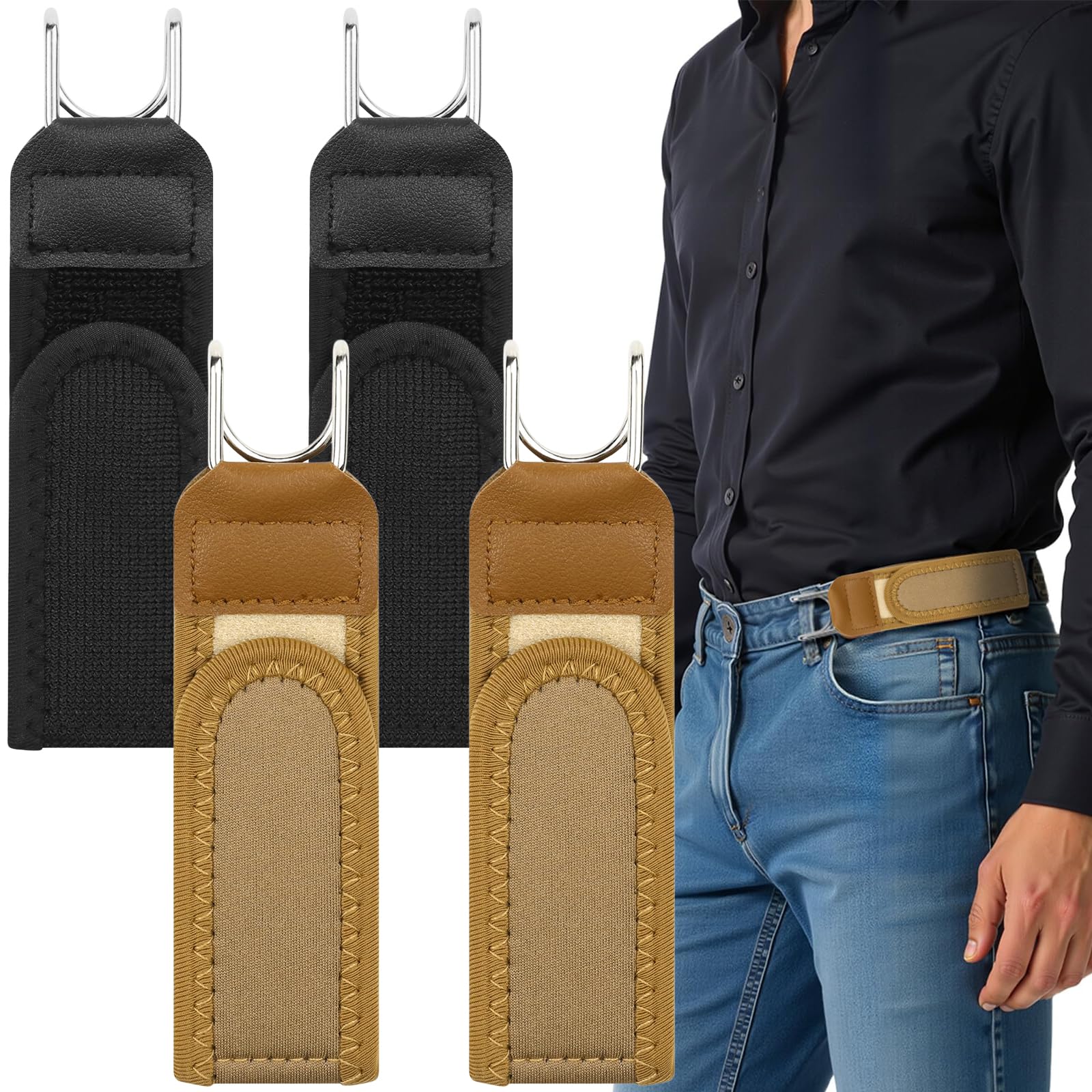 EduPlayte Buckleless Belt Hook - Tactical Metal Hook Elastic Belt, Buckle Closure Hooks Jeans Unisex, Suitable for Slightly Loose Trousers, 4 Pieces Buckleless Invisible Stretch Belts