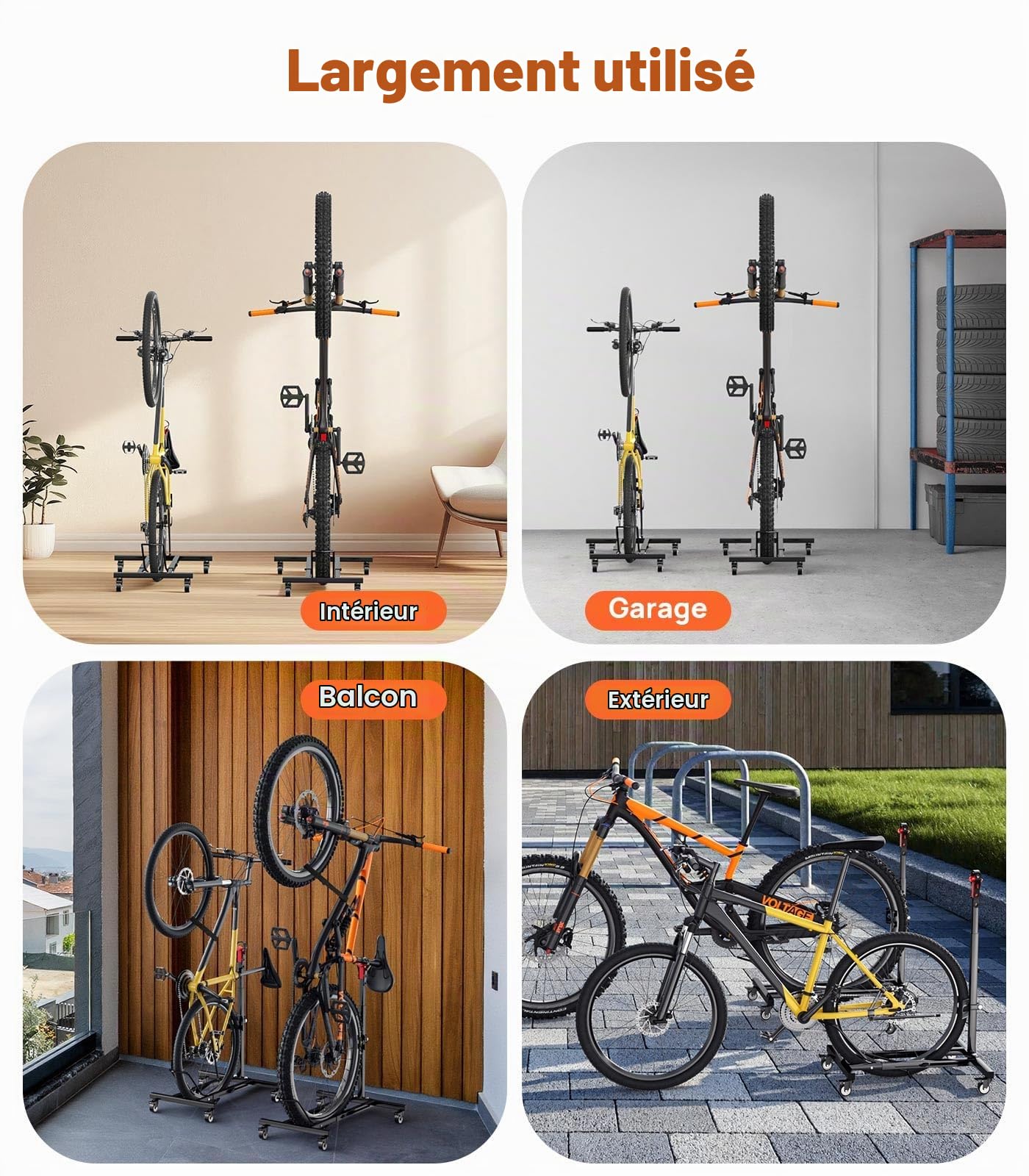 Housolution Support à Vélo Vertical avec Roues pour Vélo Porte à 80lbs | Support à Vélo Autonome Jusqu'à 29", Hauteur Réglable Sans Perforation pour Garage & Appartement, Support de Sol