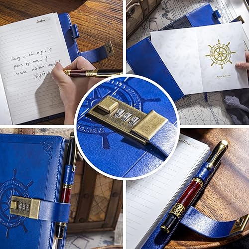 Miniatura 4 de Diario Personalizado con Cerradura para Mujeres  Diario Vintage Recargable con Cerradura, Cubierta en Relieve, 240 Páginas, 5.5 x 7.9 Pulgadas (Azul