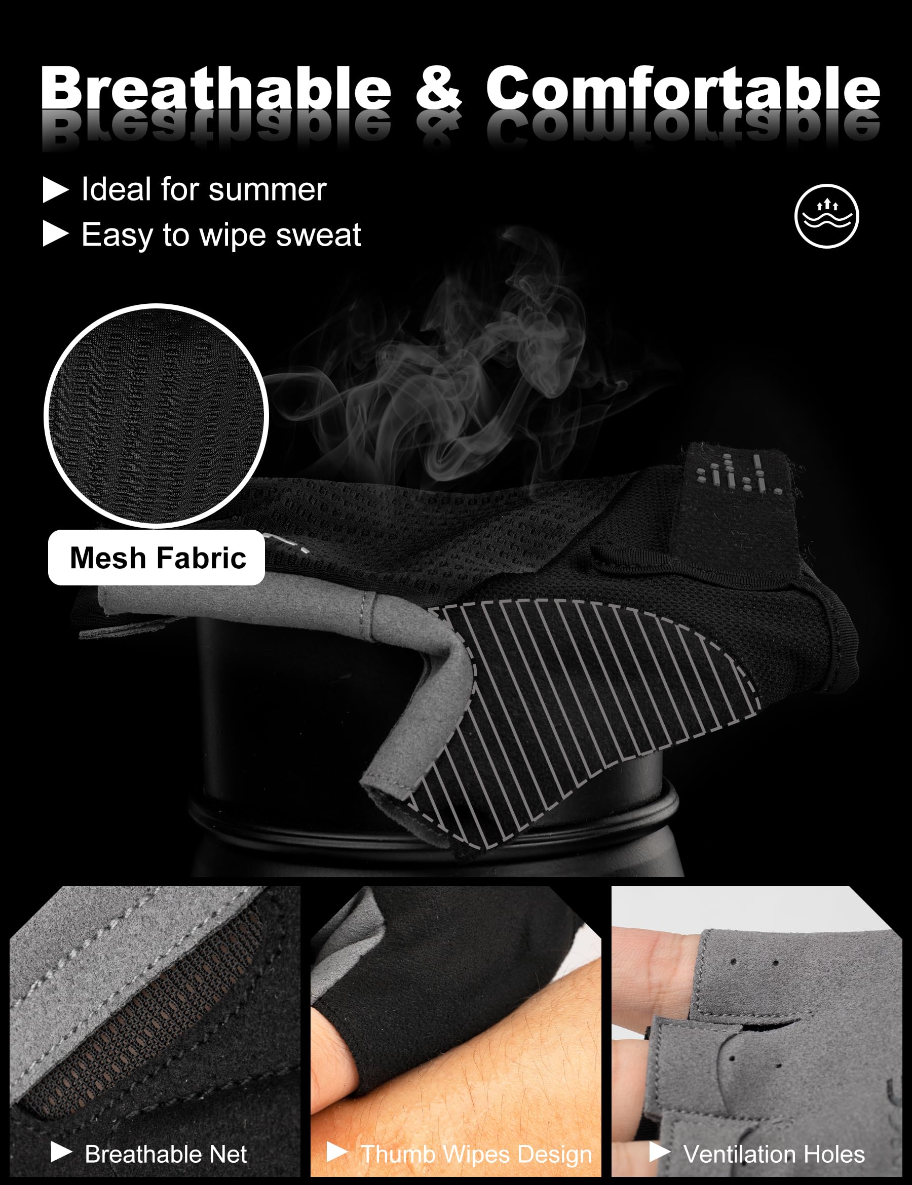 INBIKE Gants de Cyclisme Homme MTB Gants de Vélo Montagne Gants D'été sans Doigts pour Hommes et Femmes Elastiques et Respirants à Usages Multiples