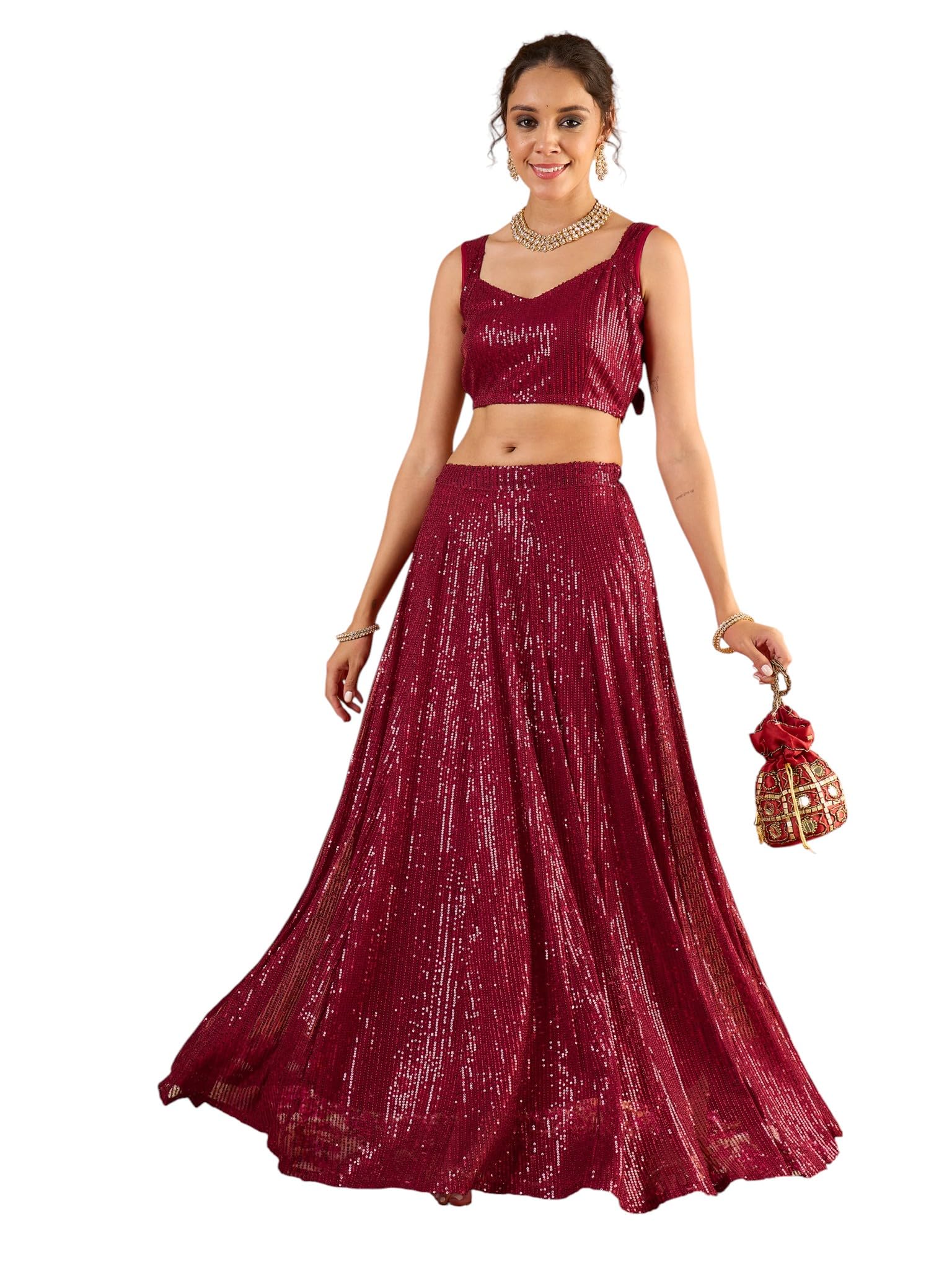 shae by sassafras Women Sequence Sleeveless Crop Top With Anarkali Skirt-picture-15