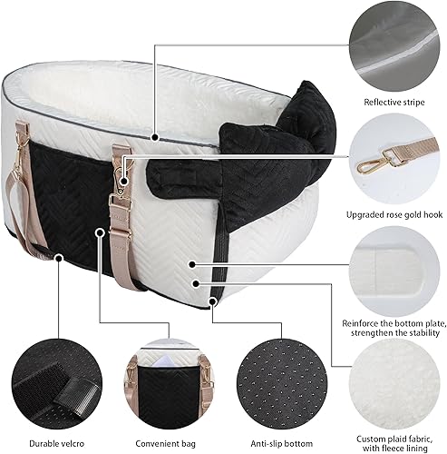 Miniatura 7 de Asiento de coche para perros pequeños, consola central portátil ajustable, asiento de auto para perro, asiento de auto extraíble para gatos, asiento