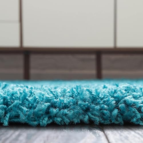 Miniatura 10 de Unique Loom - Alfombra de área de la colección Solid Shag (5 pies 1 pulgada, redonda, color turquesa)