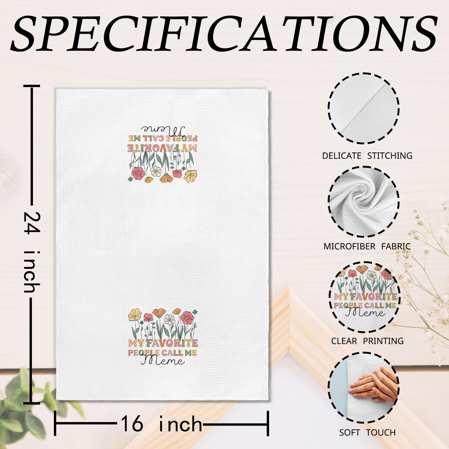 Meme Gifts Kitchen Towels, Mema Grandma Gifts from Grandkids Mother's Day Hand Towels for Bathroom Decor, My Favorite People Call Me Meme Dishcloths Dish Towel for Kitchen, 16x24 Inches