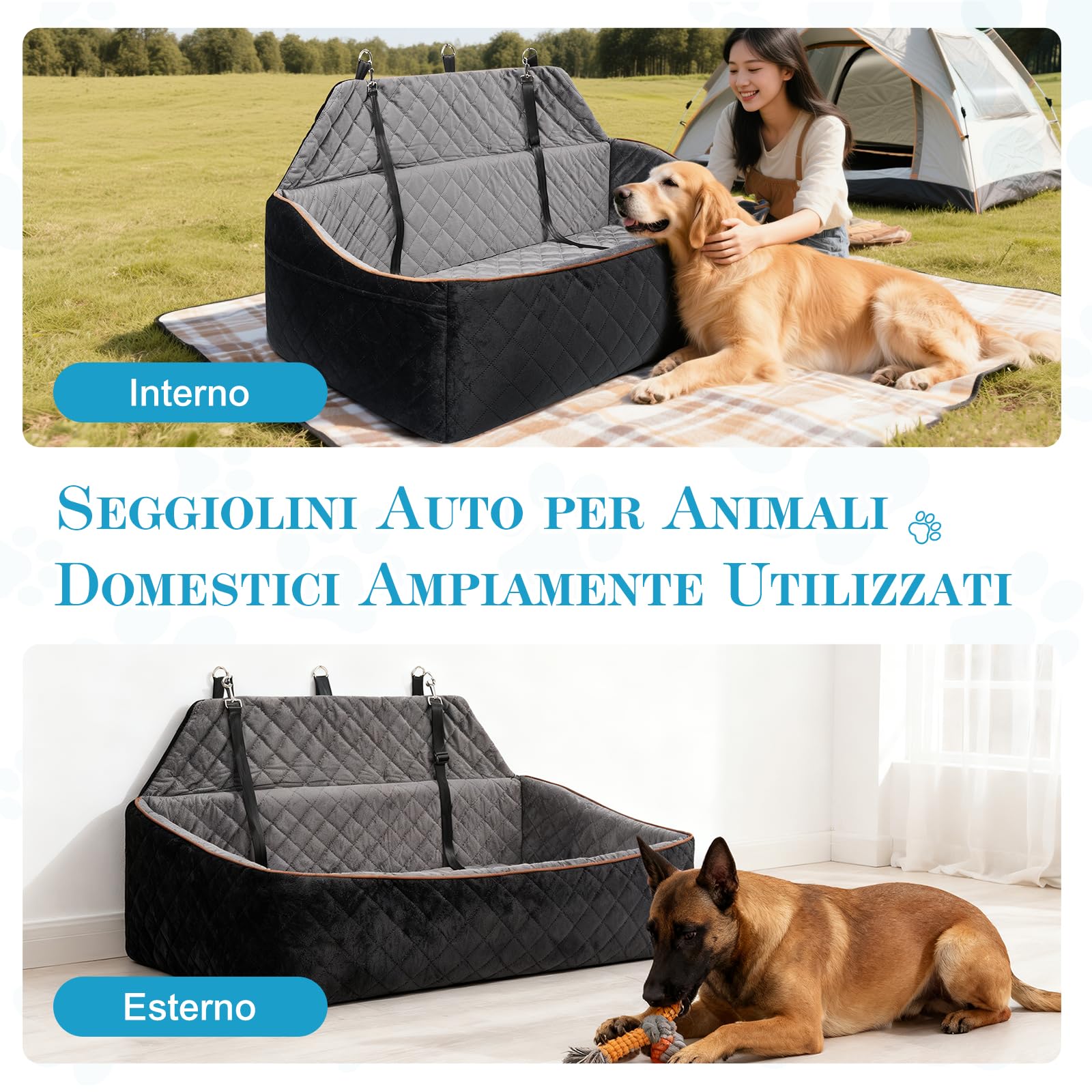Seggiolino Auto per Cani per Cani Grandi/Medi fino a 45 kg - Seggiolino Auto Cane Rimovibile e Lavabile, Trasportabile con Guinzaglio e Base Antiscivolo per Sedile Posteriore