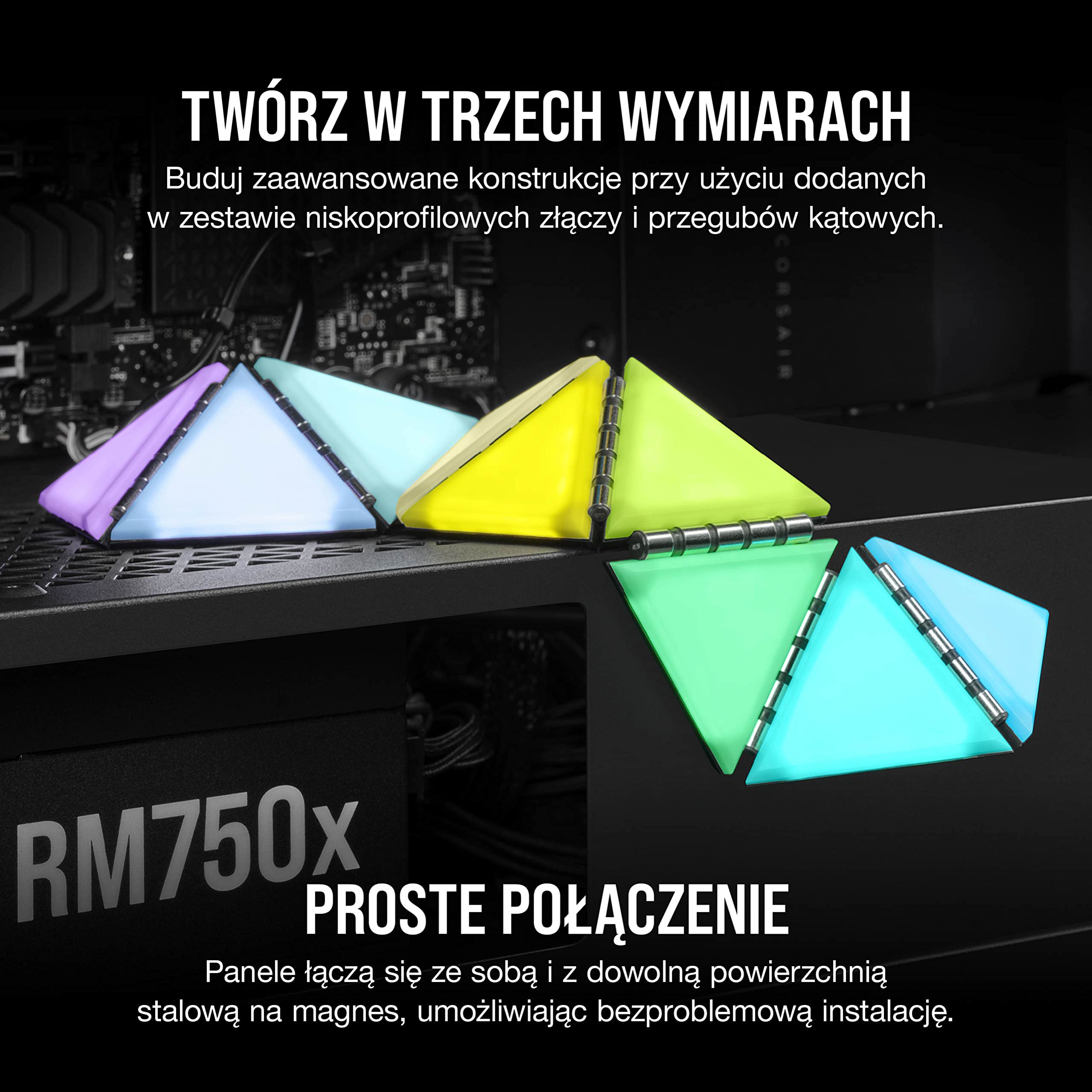 Corsair iCUE LC100 – Panele podświetlające na obudowę – minitrójkąt – zestaw startowy z 9 płytkami (81 diod RGB LED z rozpraszającą światło, CORSAIR iCUE Lighting Node PRO w zestawie) Przejrzysty