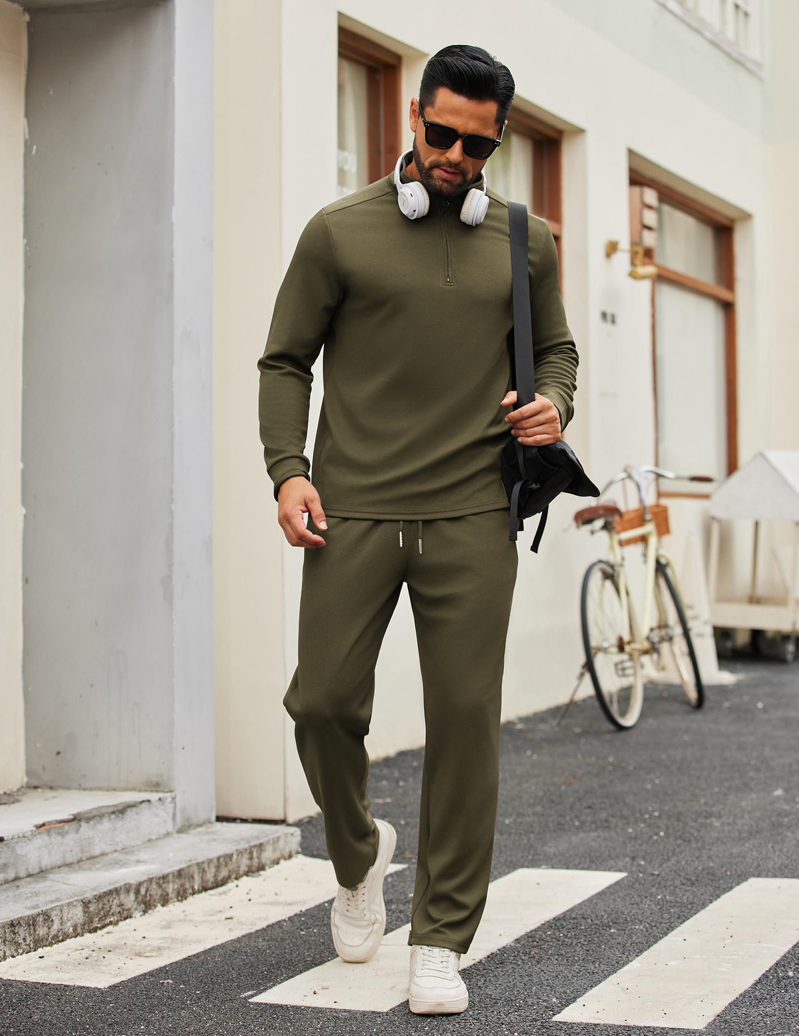 COOFANDY Herren-Trainingsanzüge, 2-teilig, lässig, athletisch, Sweatsuit, Viertelreißverschluss, langärmelig, Laufsport-Outfits