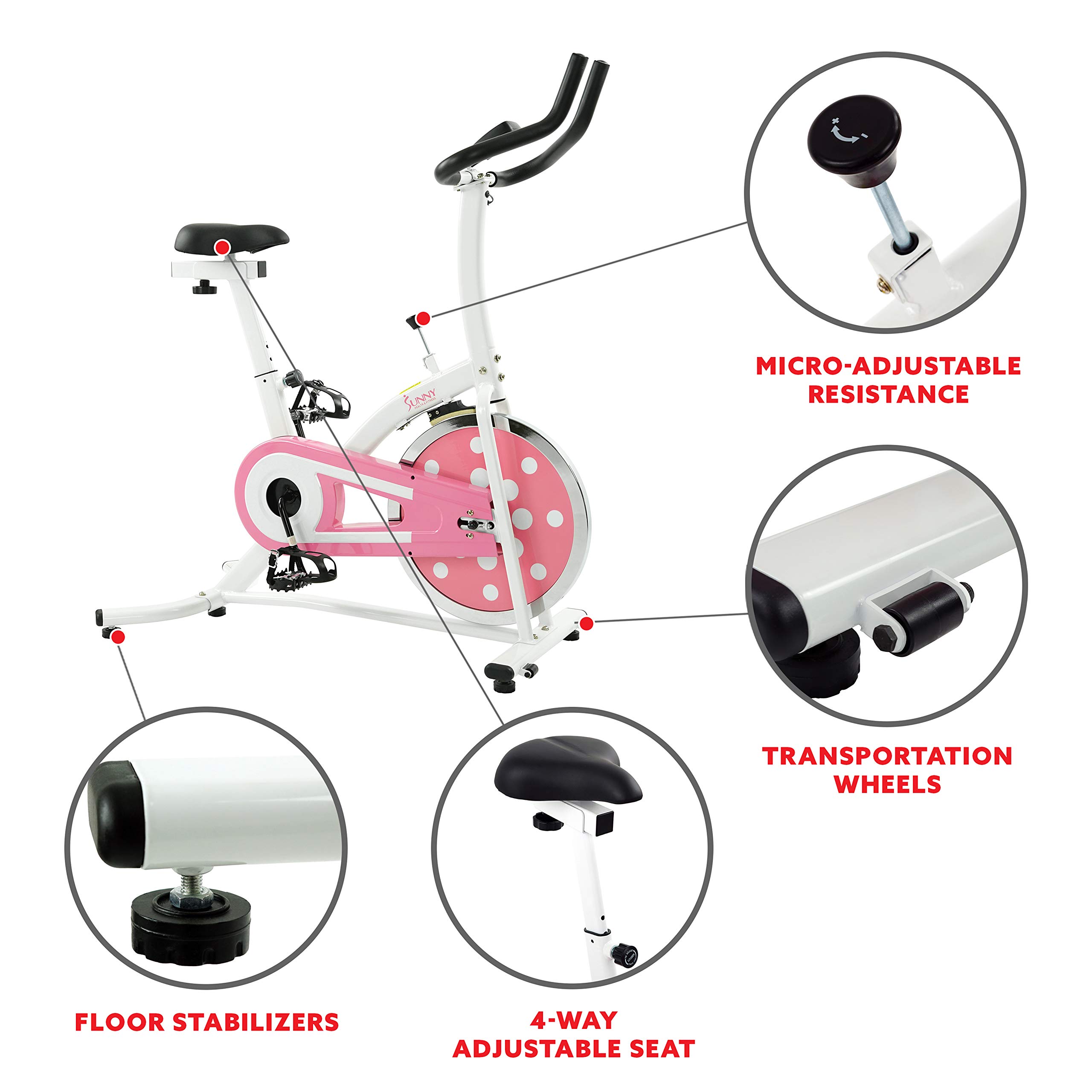 Sunny Health And Fitness Pink Indoor Cycling Bike P8100