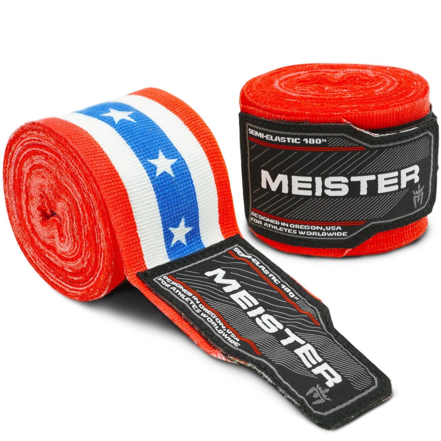 Meister Adult 180" Semi-Elastic Hand Wraps for MMA & Boxing (Pair)