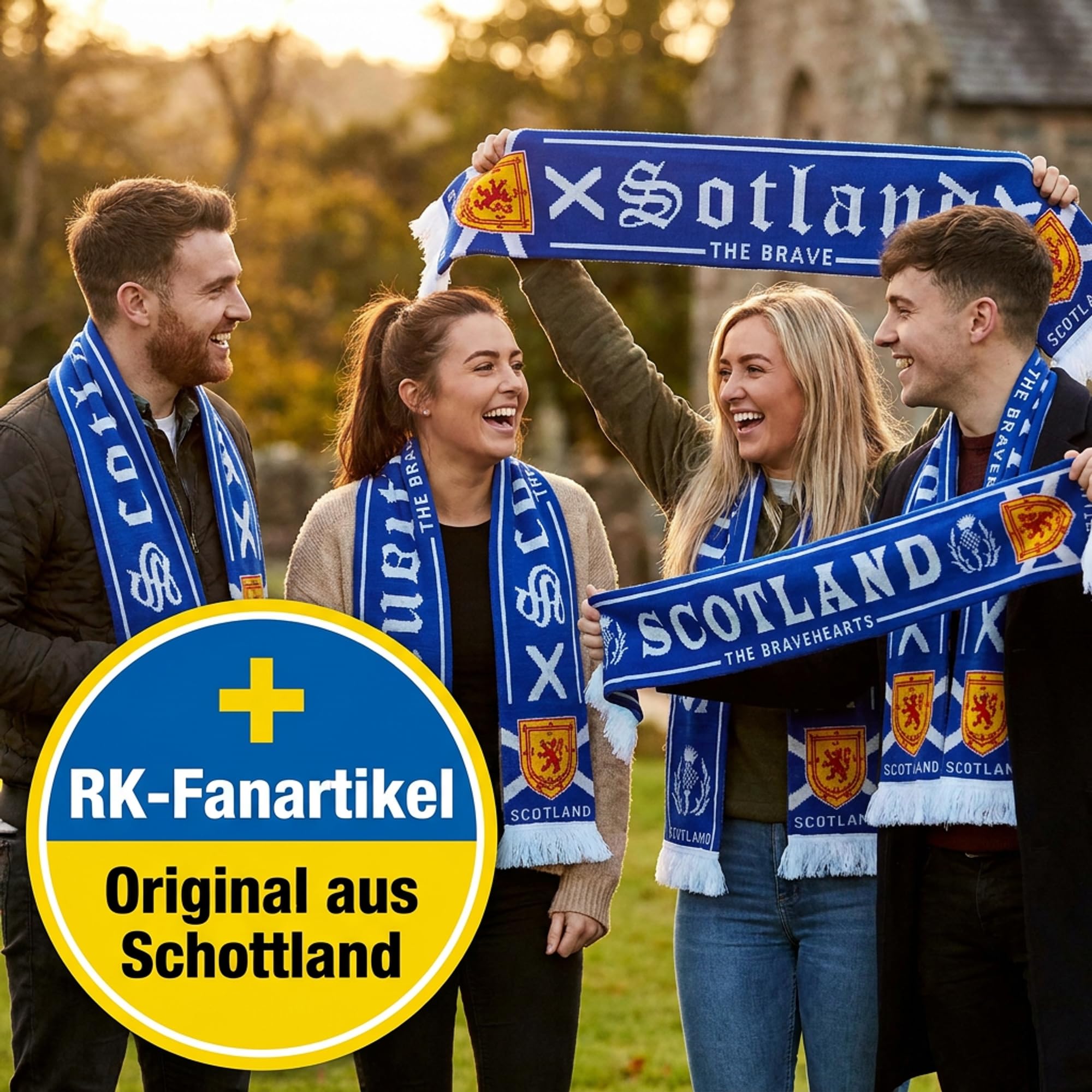 Generisch Szkocja, szalik Scotland (szal z dzianiny, THE BRAVE, THE BRAVEHEARTS), szal pamiątkowy, niebieski biały, 145