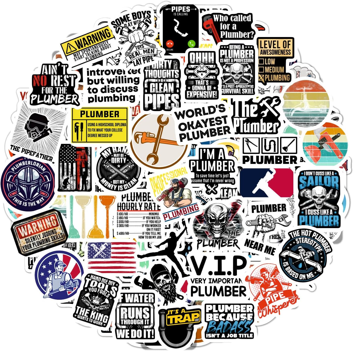 BulbaCraft 100Pcs Funny Plumbing Stickers for Hard Hat - Plumber Gifts for Men, Plumber Stickers, Hard Hat Decals for Men, Gifts for Women