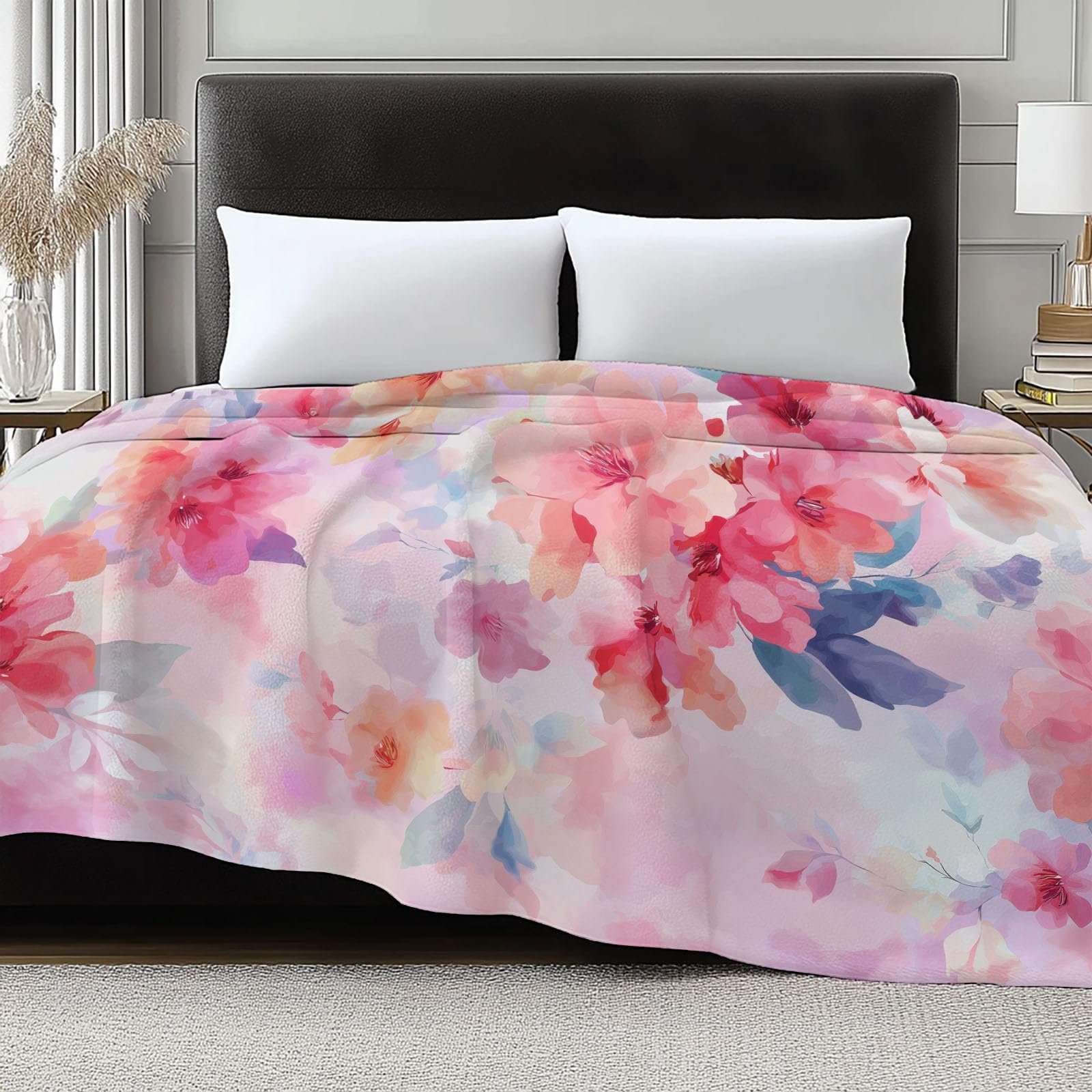 Acuarela Traumblumen Kuscheldecke Kinder Sherpa Manta cálida para el salón, suave y mullida, manta de forro polar, como funda de sofá, manta de sofá, colcha, color rosa, 150 x 200 cm