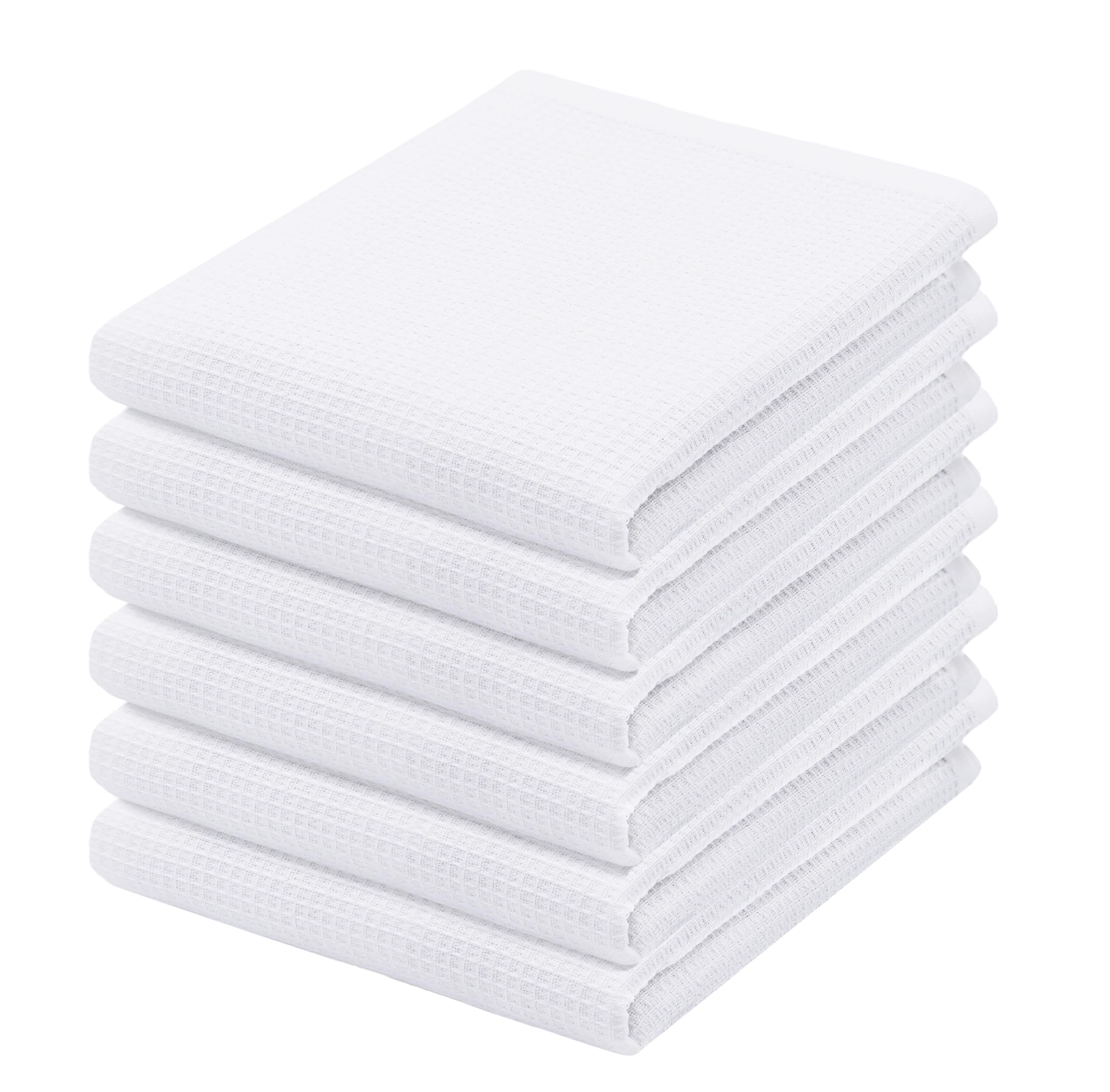 PurpleEssencesWaffle Weave Kitchen Towel, 100% Cotton - 15 x 25 Inches, with Hanging Loop Ultra Soft Absorbent Quick Drying Dish Cloth, Tea and Hand Towels, 6 Pack - Spring Summer - WhiteOEKO-TEX STANDARD 100