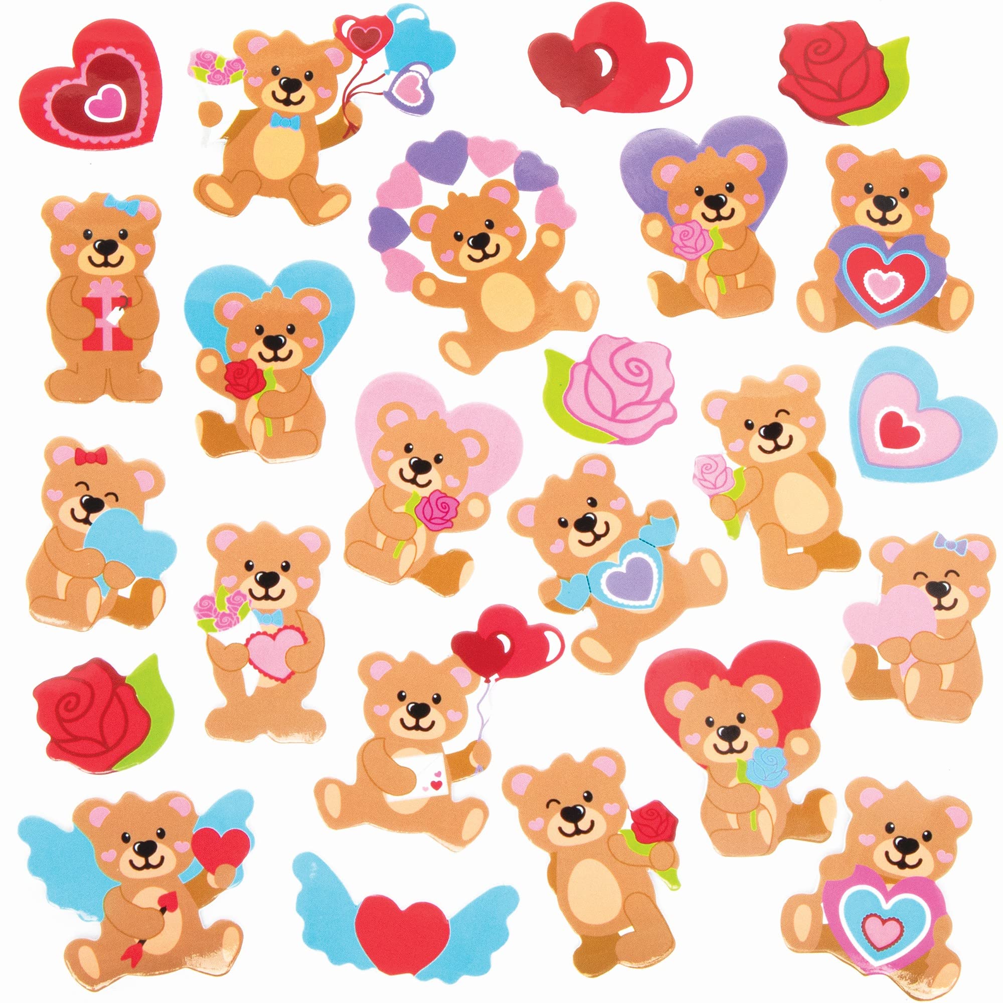 Baker Ross Love Bear Foam Stickers - Pack of 200, Foam Valentine's Stickers for Children (FC377)
