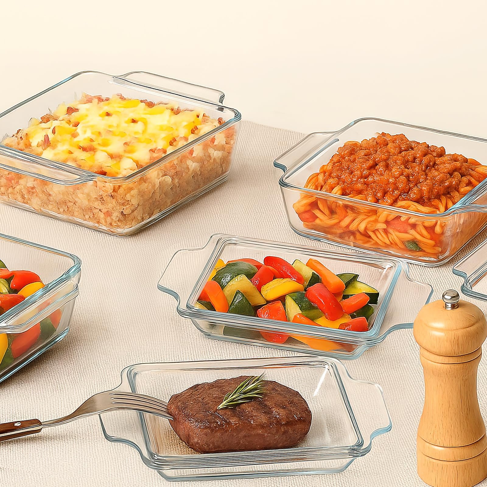 Set di 2 piatti da Gratin rettangolari in vetro con coperchio, casseruole trasparenti con maniglie, piatti per lasagne resistenti al forno e microonde, cucina, casa ristorante, hotel (2L+1L)