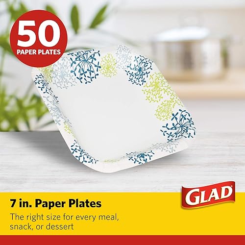 Miniatura 6 de Glad Platos de papel desechables impresos 50 platos de papel cuadrados de 10 pulgadas y 7 pulgadas platos de papel desechables a prueba de remojo
