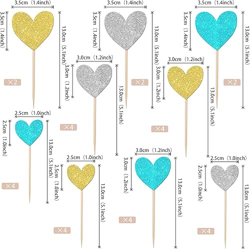 Miniatura 10 de Rsstarxi Paquete de 30 adornos de corazón para cupcakes con purpurina para baby shower, decoración para despedida de soltera, boda, compromiso,