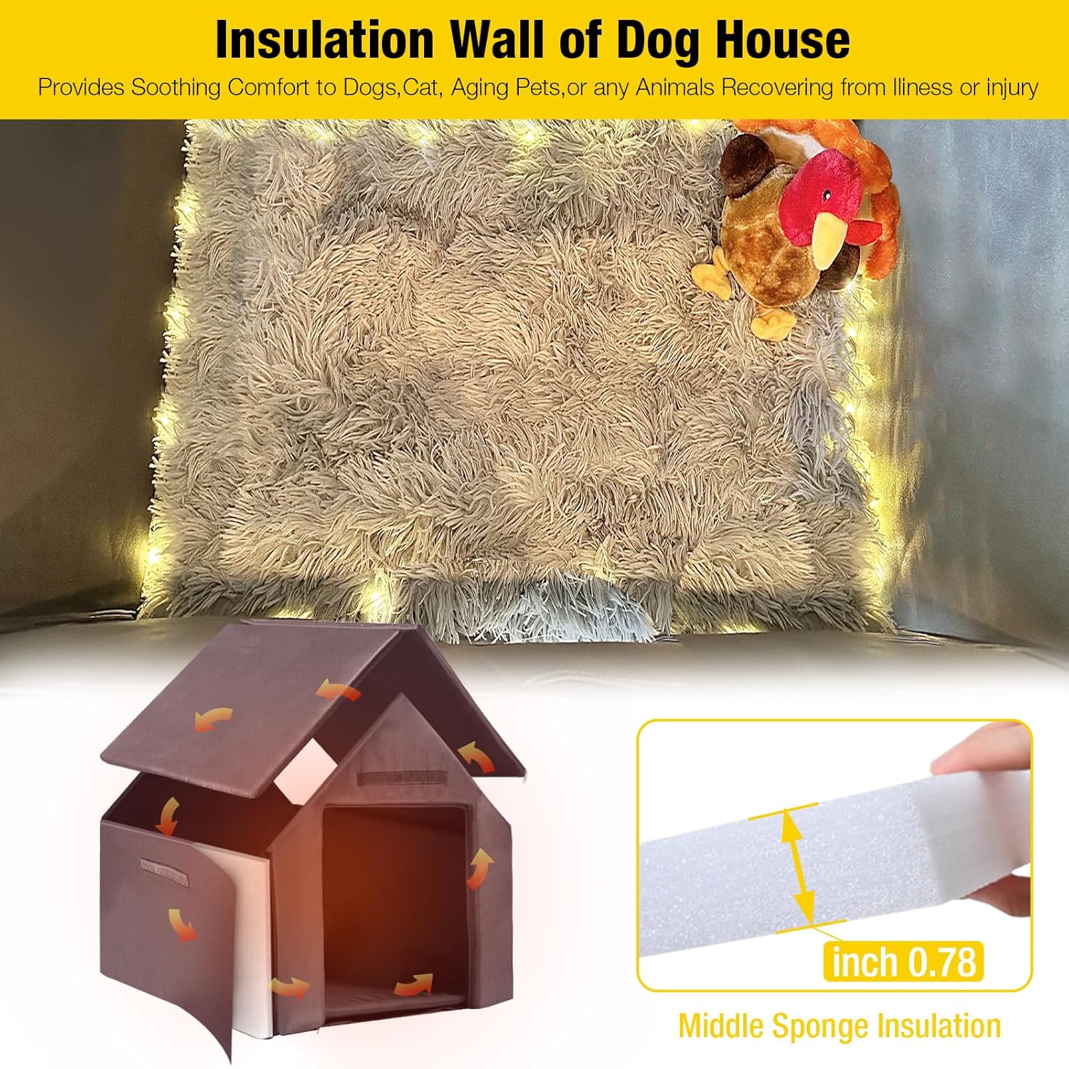 Aivituvin Dog House Outdoor, Insulated Dog Kennel Large Dog Shelter with Movable Insulation Liner-Chew Proof Frame(45'')