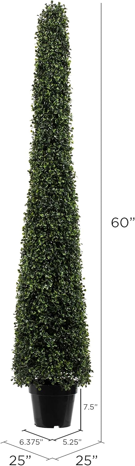 Vickerman Everyday Artificial Boxwood Topiary Cone 5' Tall - UV Resistant Indoor Outdoor - Potted Natural Green - Faux Tree Decoration for Home Patio Entryway